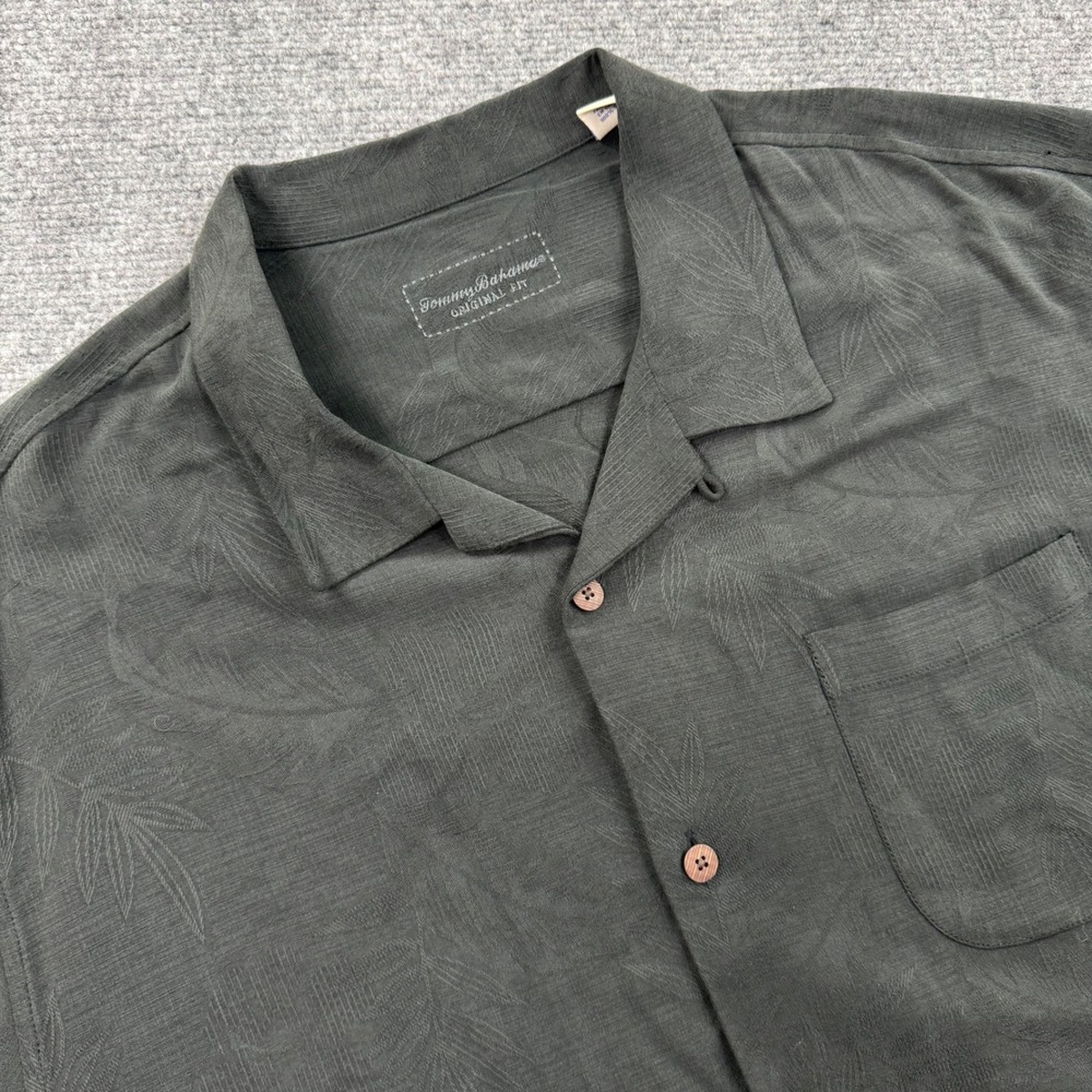 Tommy Bahama Button Up Shirt XXL Black Silk Palm Leaf Jacquard Mens